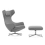 Vitra - Grand Repos Sessel und Ottoman, Cosy 2 hellgrau (01 kieselgrau), Aluminium poliert (Filzgleiter)