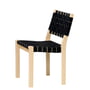 Artek - Stuhl 611, Birke klar lackiert / Leinengurte schwarz