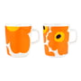 Marimekko - Oiva Iso Unikko & Unikko Becher mit Henkel, 250 ml, weiß / orange / gelb (2er-Set) (60th Anniversary Collection)