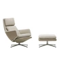 Vitra - Grand Relax Sessel & Ottoman, Aluminium poliert, Dumet beige / Leder / sand, Filzgleiter