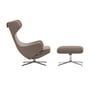 Vitra - Grand Repos Sessel und Ottoman, Cosy 2 02 fossilgrau, Aluminium poliert (Filzgleiter)