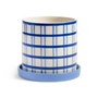 &klevering - Clash Blumentopf mit Untersetzer, grid, Ø 18 x 16,5 cm, blau / weiß