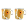 Marimekko - Oiva Unikko Becher mit Henkel, 250 ml, weiß / caramel / warm orange (2er-Set)