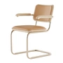 Thonet - JS. THONET a personal Interpretation by Jil Sander S 64 P Nordic Armlehnstuhl, Nickelsilver / Eiche weiß pigmentiert / Leder light caramel