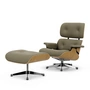 Vitra - Lounge Chair & Ottoman, poliert, Kastanie natur, Leder Premium F, sand (neue Maße)