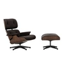 Vitra - Lounge Chair & Ottoman, schwarz / poliert, Nussbaum dunkel, Leder Natural F, chocolate (neue Maße)