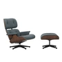 Vitra - Lounge Chair & Ottoman, schwarz / poliert, Nussbaum dunkel, Leder Premium F, rauchblau (neue Maße)