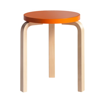 Artek - Hocker 60, orange lackiert/ Birke natur