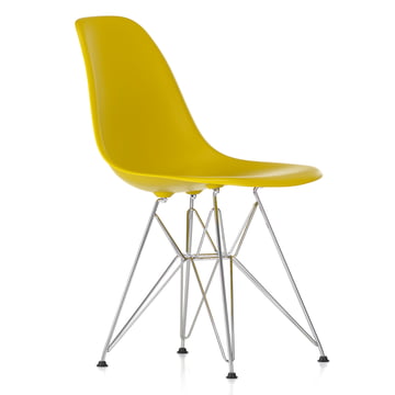 Eames Plastic Side Chair DSR von Vitra in verchromt / senf