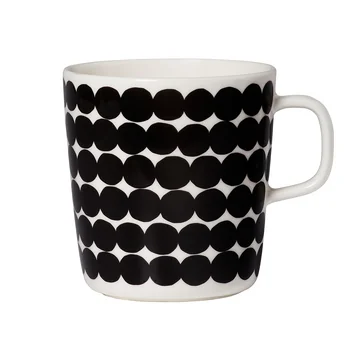 Oiva Räsymatto Becher mit Henkel 400 ml von Marimekko in Schwarz / Weiß