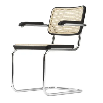 S 64 V Armlehnstuhl von Thonet in Chrom / Buche Schwarz gebeizt (TP 29) / Rohrgeflecht mit Kunststoffstützgewebe
