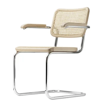 S 64 V Armlehnstuhl von Thonet in Chrom / Buche natur (TP 17) / Rohrgeflecht mit Kunststoffstützgewebe