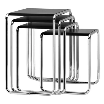 B 9 Satztisch-Set von Thonet in Chrom / Decklack Tiefschwarz (RAL 9005)