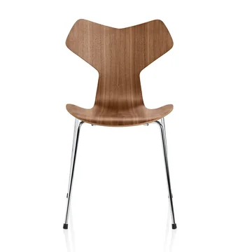 Fritz Hansen - Grand Prix Stuhl, Walnuss / Gestell verchromt