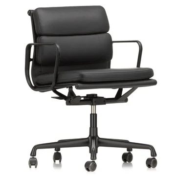 EA 217 Soft Pad Bürostuhl beschichtet tiefschwarz mit Armlehnen, drehbar von Vitra in Leder Premium nero (Hartbodenrollen)