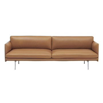 Outline Sofa 3-Sitzer von Muuto in cognac Refine Leather / Aluminium poliert