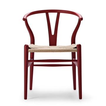 CH24 Wishbone Chair von Carl Hansen in soft red / Naturgeflecht