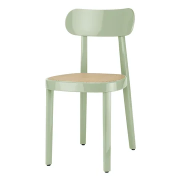 118 Stuhl von Thonet mit Rohrgeflecht mit Kunststoffstützgewebe / Buche mint hochglanz lackiert
