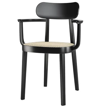 118  F Armlehnstuhl Rohrgeflecht von Thonet in schwarz