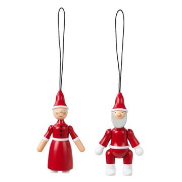 Weihnachtsmann & Weihnachtsfrau Holz-Ornamente von Kay Bojesen in der Ausführung rot / weiß