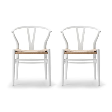 Carl Hansen - CH24 Wishbone Chair, soft white / Naturgeflecht (2er Set)