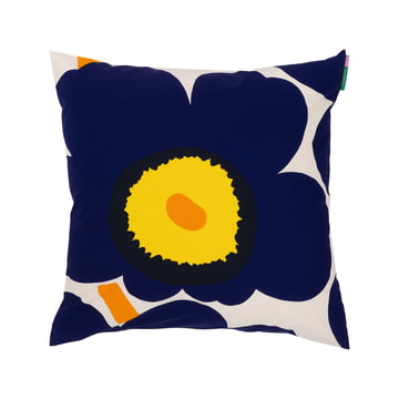 Unikko Kissenbezug, 50 x 50 cm, 60th Anniversary, cotton / dunkelblau / gelb / orange von Marimekko