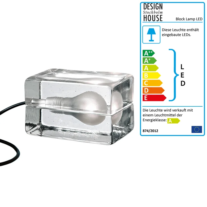 Design House Stockholm - Block Lamp LED in Glas / Schwarz