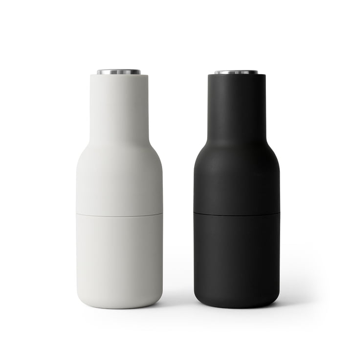 Bottle Salz- und Pfeffermühlen Set von Audo in Ash / Carbon (Edelstahldeckel)