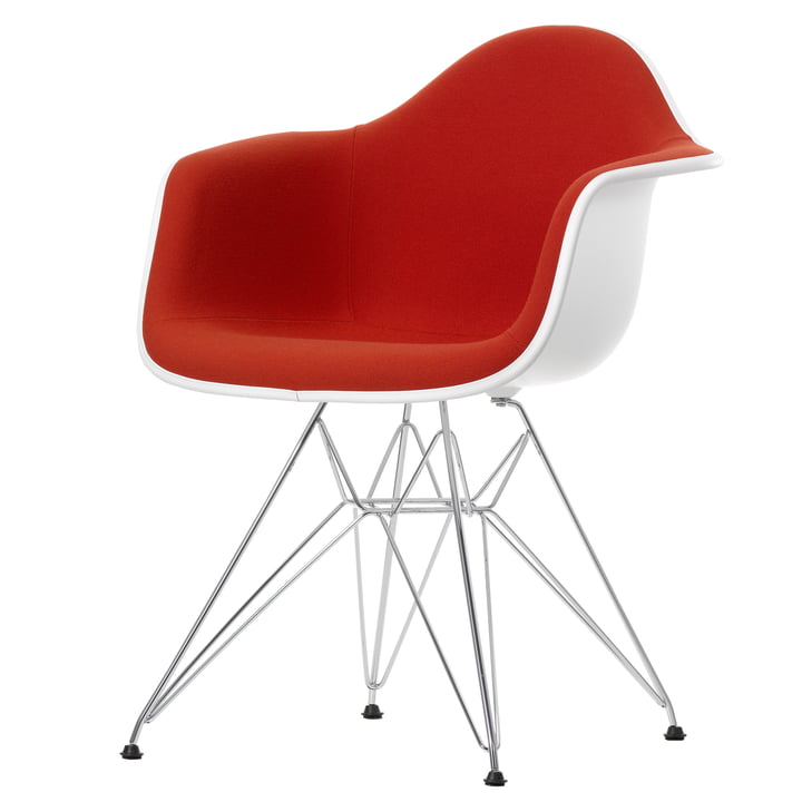 Vitra - Eames Plastic Armchair DAR Vollpolster, verchromt / weiß / Hopsak poppy red