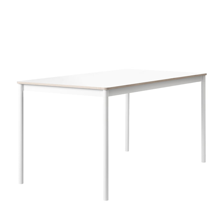 Base Table von Muuto in weiß mit Sperrholzkante