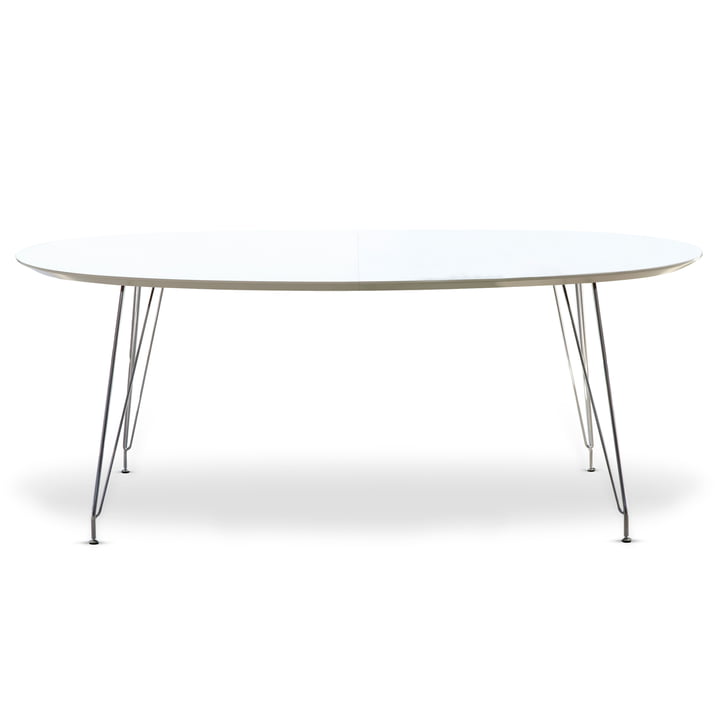 DK10 Esstisch oval von Andersen Furniture (Tischplatte Laminat, weiß, Gestell Edelstahl verchromt)