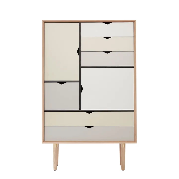S5 Kommode von Andersen Furniture in Eiche geseift (Fronten Silber, Beige, Metallgrau)