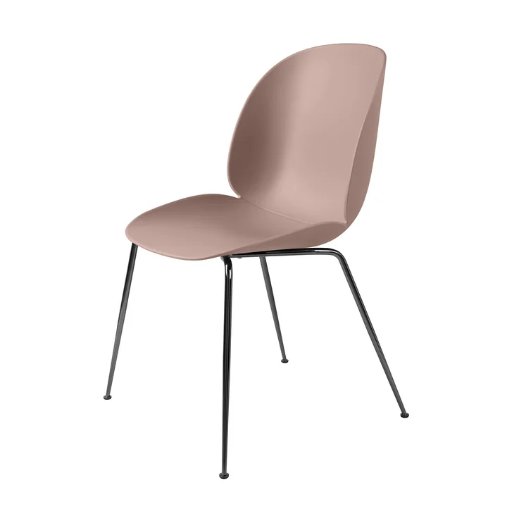 Beetle Dining Chair Conic Base von Gubi in Schwarz verchromt / Sweet Pink