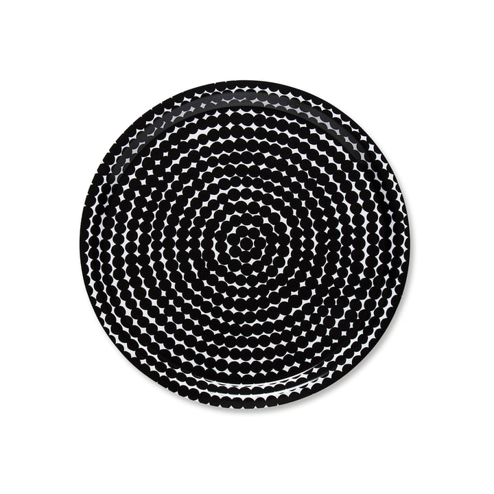 Das Marimekko - Räsymatto Tablett rund Ø 31 cm in schwarz / weiß