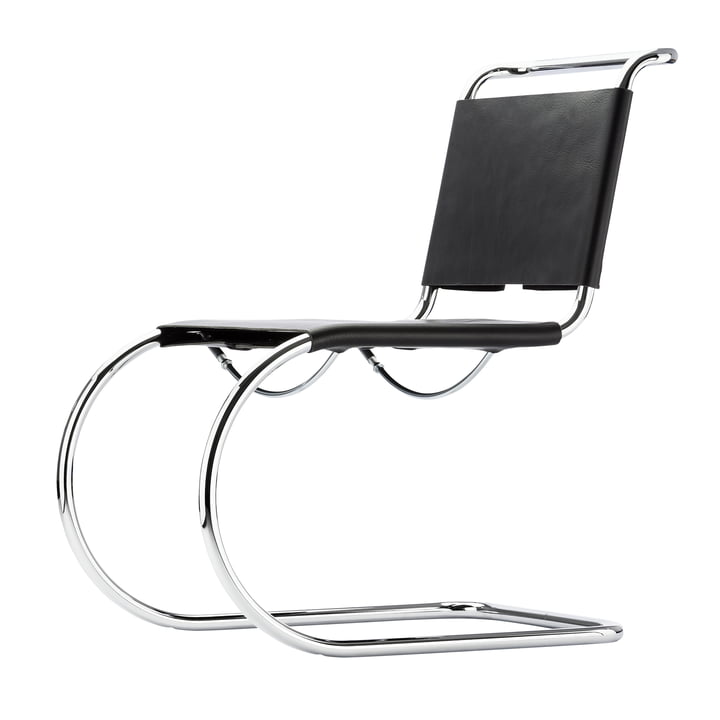 S 533 L Stuhl von Thonet in Chrom / Kernleder Schwarz