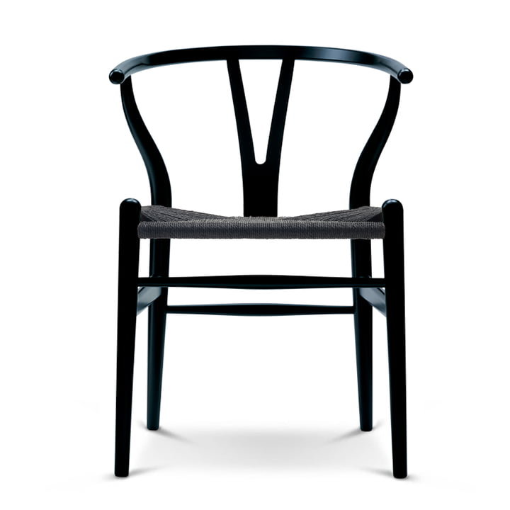 Der Carl Hansen - CH24 Wishbone Chair, Buche schwarz / schwarzes Geflecht