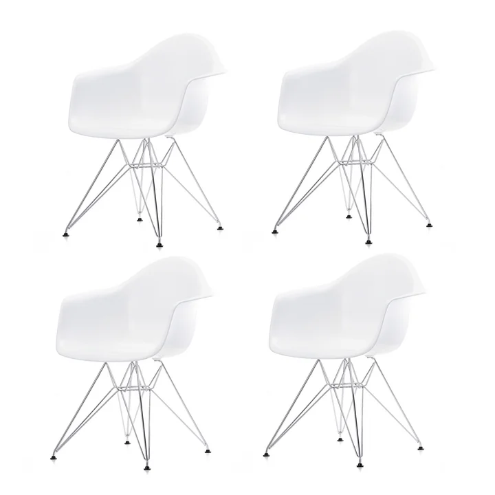Aktion: 4 x Eames Plastic Armchair DAR von Vitra in verchromt / weiß