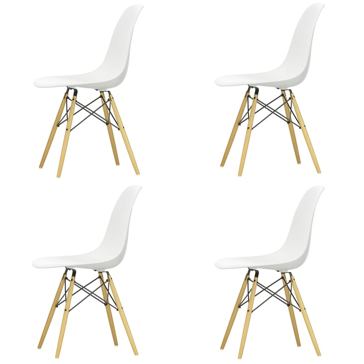 Aktion: 4 x Eames Plastic Side Chair DSW von Vitra in Ahorn gelblich / weiß