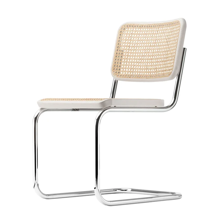 S 32 V Stuhl von Thonet in Chrom / Buche weiß lasiert (TP 200) / Rohrgeflecht mit Stützgewebe