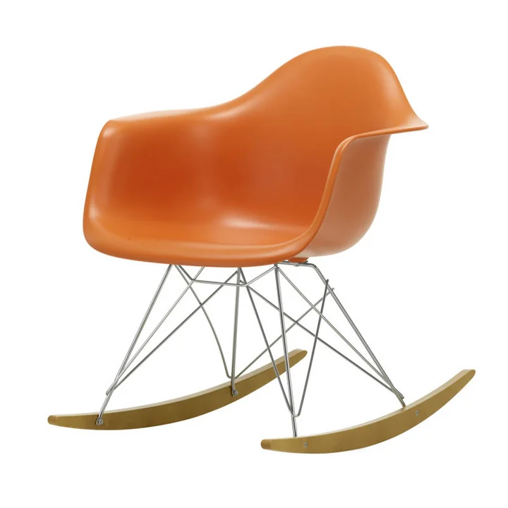 Eames Plastic Armchair RAR von Vitra in Ahorn gelblich / Chrom / rostorange