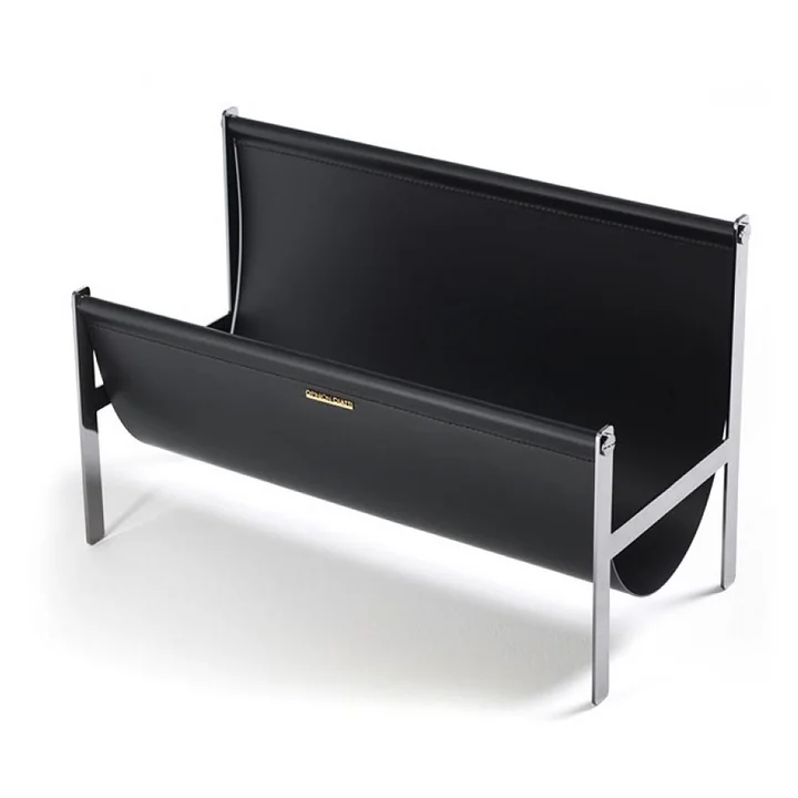 Portariviste Zeitschriftensammler, Leder schwarz / Nickel schwarz von Opinion Ciatti