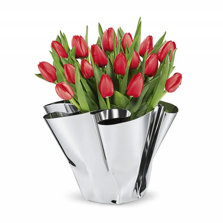 Margeaux Vase H 20 cm, Edelstahl von Philippi mit Blumen