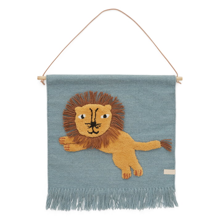 Kinder-Wandteppich mit Tiermotiv, Löwe / tourmaline von OYOY