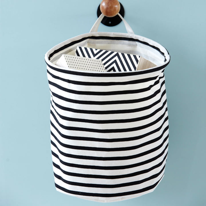 Aufbewahrungskorb Stripes Ø 30 x H 30 cm von House Doctor in schwarz / weiß