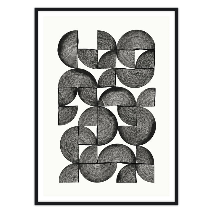 artvoll - Circles No. 1 Poster mit Rahmen, schwarz