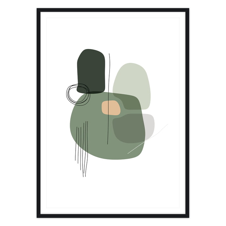 artvoll - Shapes 1 Grass Poster mit Rahmen, schwarz