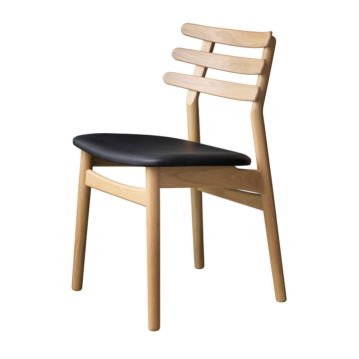  J48 Stuhl, Eiche matt lackiert / Leder schwarz von FDB Møbler