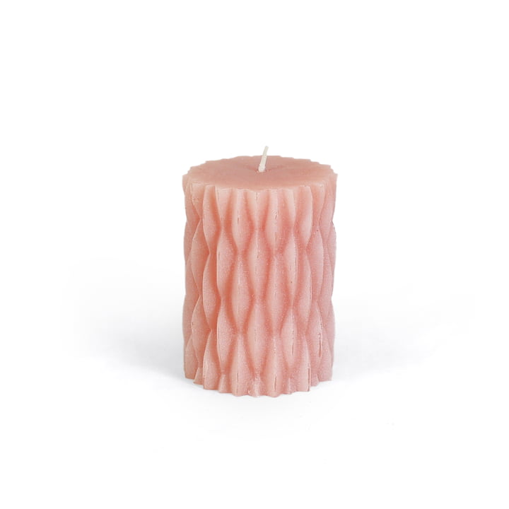 Collection - rustikale Blockkerze mit Dekor, H 9 cm / rosa