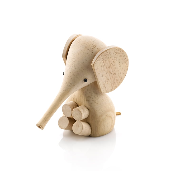 Gunnar Flørning Baby Elefant Holzfigur H 11 cm von Lucie Kaas in Gummibaum natur