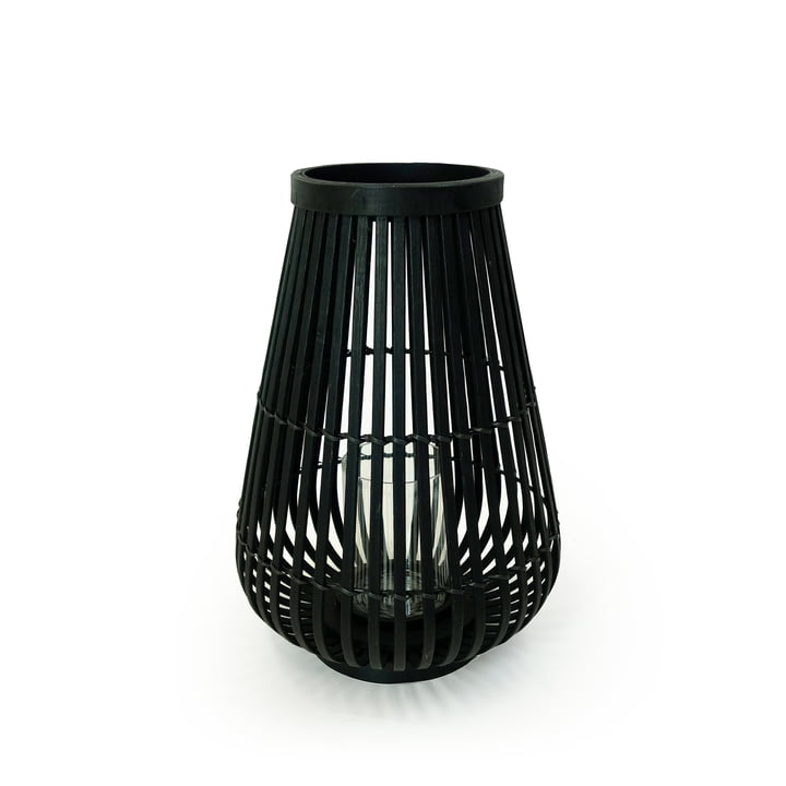 Bambus Windlicht in Schwarz, 36 cm